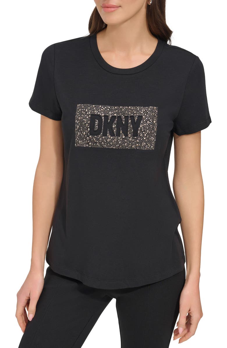 DKNY Rhinetsone Logo Graphic T-Shirt, Main, color, Black