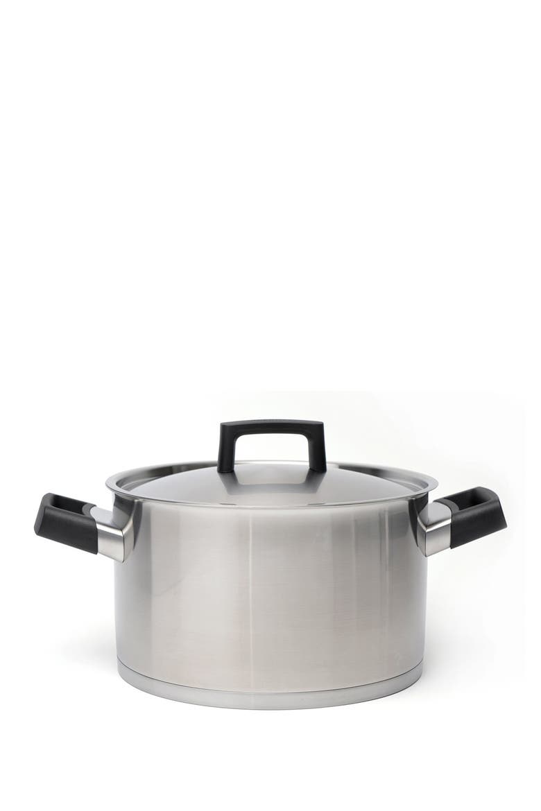 Silver/Black Ron 10" 6.8 Quart Covered Stockpot, Main, color, SILVER/ BLACK HANDLE