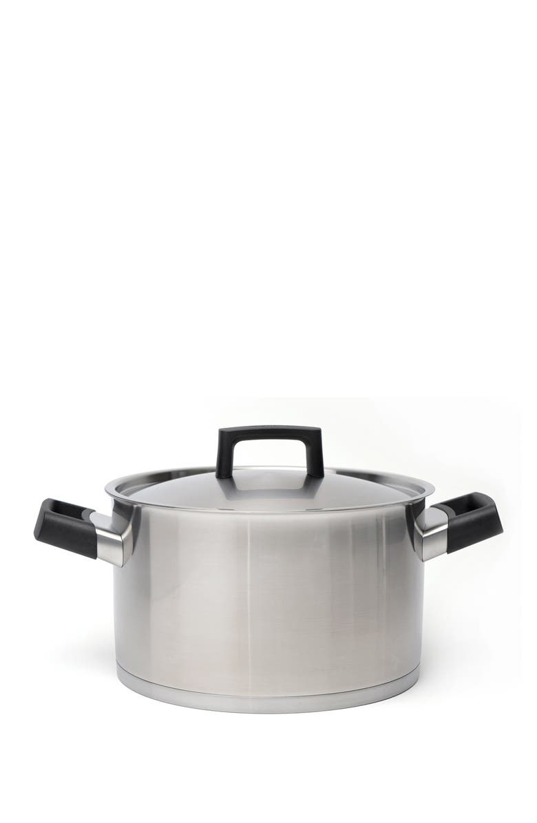 BergHOFF Silver/Black Ron 10" 6.8 Quart Covered Stockpot, Main, color, Silver/ Black Handle