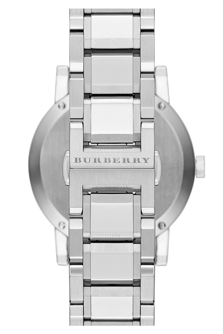 Large Check Stamped Bracelet Watch, 38mm, Alternate, color, SILVER
