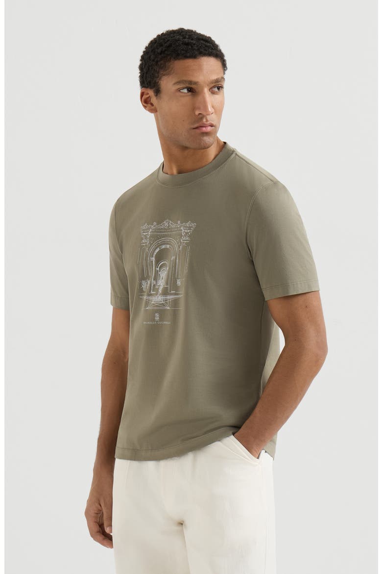 Cotton jersey crew neck T-shirt with print, Main, color, Military