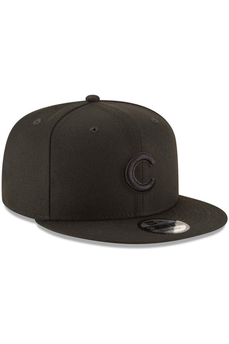 Chicago Cubs New Era Black on Black 9FIFTY Team Snapback Adjustable Hat - Black, Alternate, color, Black