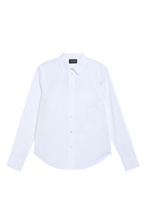 Cotton Stretch Poplin Button-Up Shirt