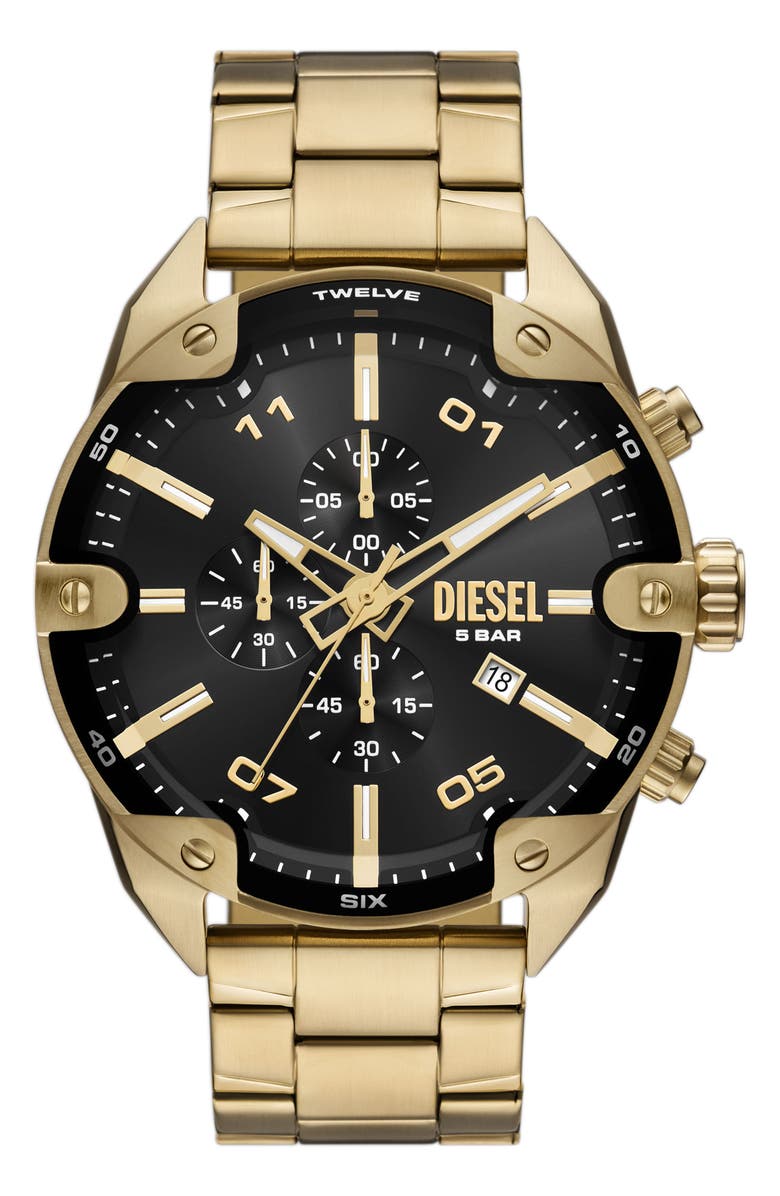 DIESEL<sup>®</sup> Spiked Goldtone Chronograph Bracelet Watch, 49mm, Main, color, Gold