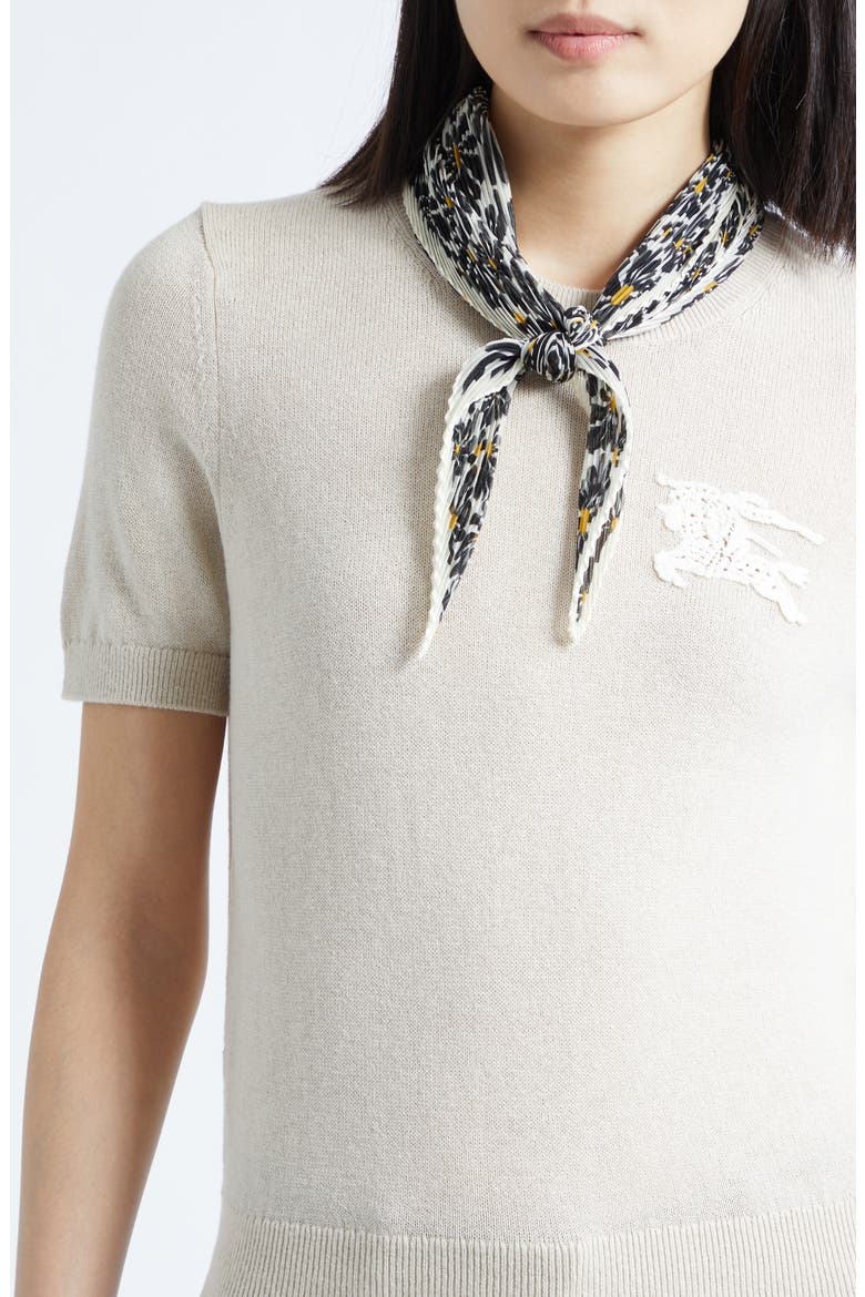 Daisy Print Plissé Silk Chiffon Diamond Scarf, Alternate, color, CHALK WHITE
