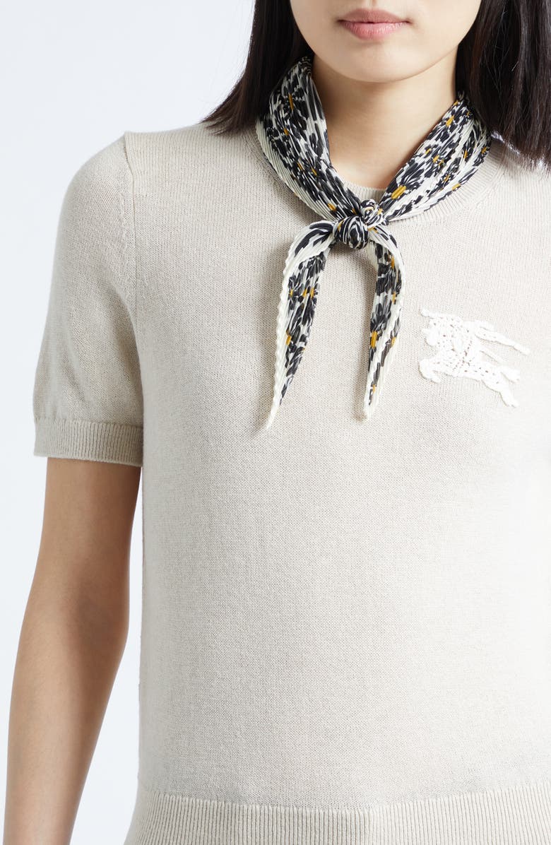 Burberry Daisy Print Plissé Silk Chiffon Diamond Scarf, Alternate, color, Chalk White