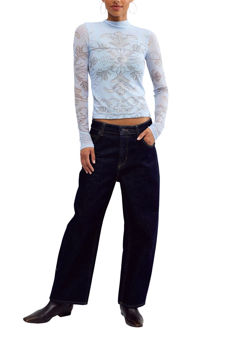 Jessa Mock Neck Mesh Top, Alternate, color, BLUE COMBO