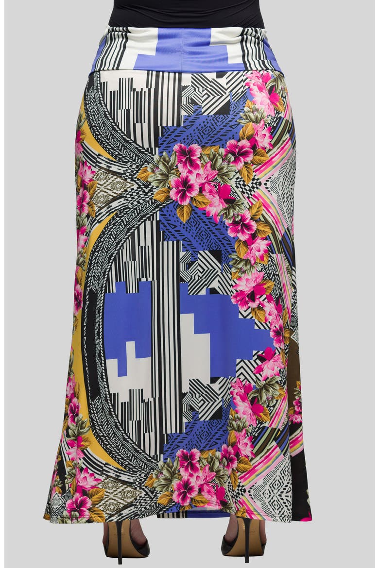Print Foldover Waist Maxi Skirt, Alternate, color, BLUE MULTI