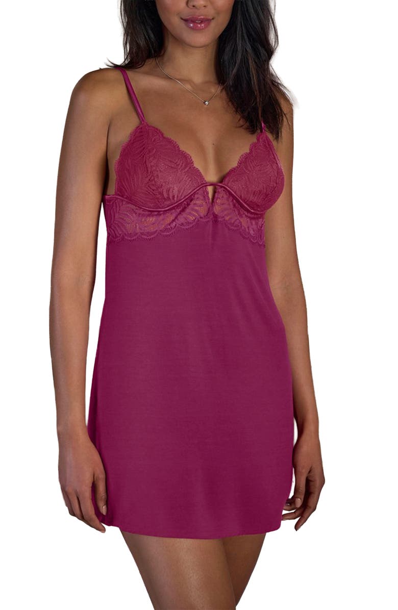 LASCANA Women's Back Cutout Lace Negligee, Main, color, Bordeaux