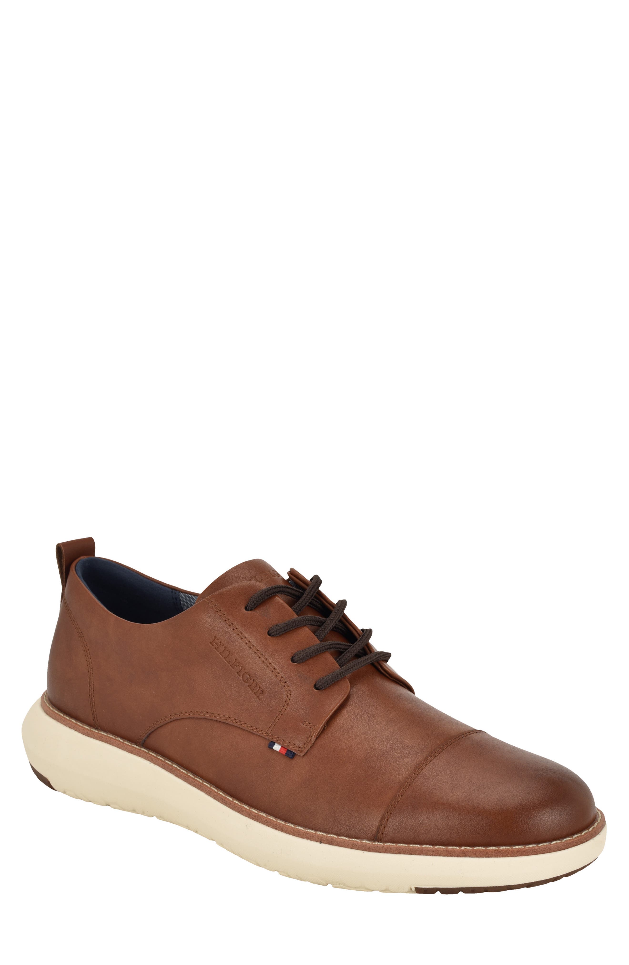 Tommy Hilfiger <p>Fader Faux Leather Cap Toe Derby (Men)</p>, Main, color, Medium Brown