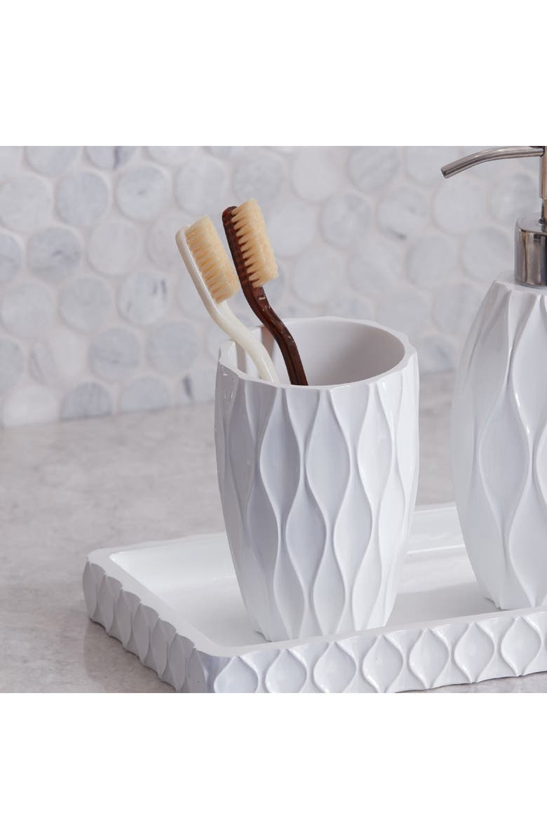 ROSELLI TRADING COMPANY Wave Bathroom Tumbler, Alternate, color, White Resin