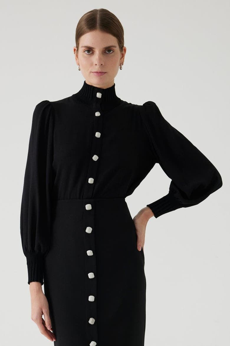 Amanna High Neck Knit Shirt, Alternate, color, BLACK