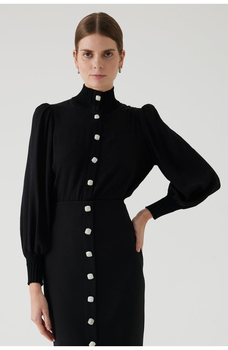 Exquise Amanna High Neck Knit Shirt, Alternate, color, Black