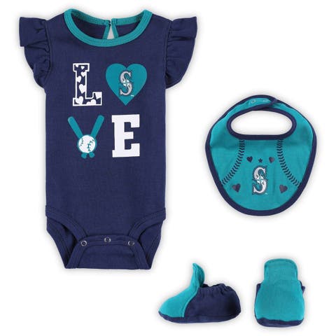 Newborn & Infant Navy/Aqua Seattle Mariners Three-Piece Love of Baseball Bib Bodysuit & Booties Set