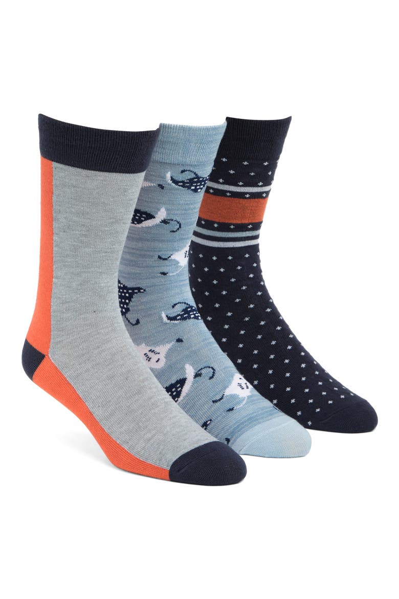 Flat Knit Socks - Pack of 3, Main, color, NAVY PEACOAT STINGRAY
