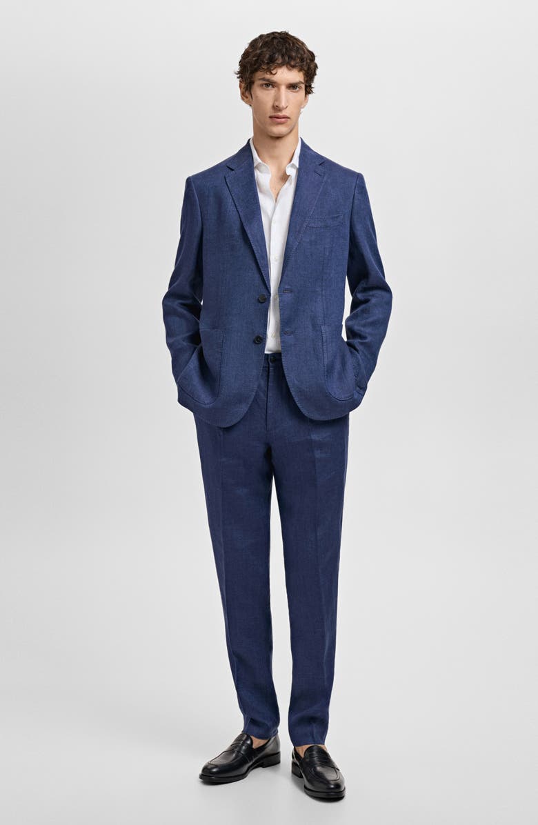 MANGO Slarerni Slim Fit Linen Pants, Alternate, color, Indigo Blue