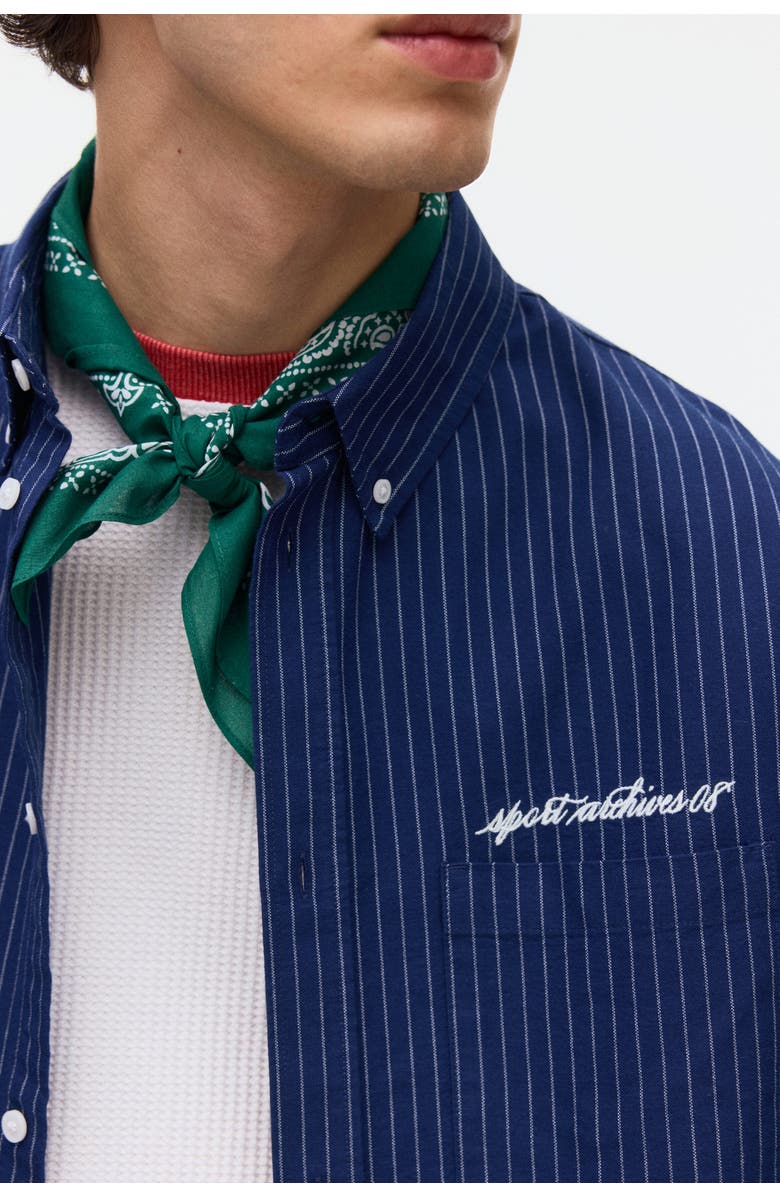 H&M Loose-fit oxford shirt, Alternate, color, Navy Blue/Striped