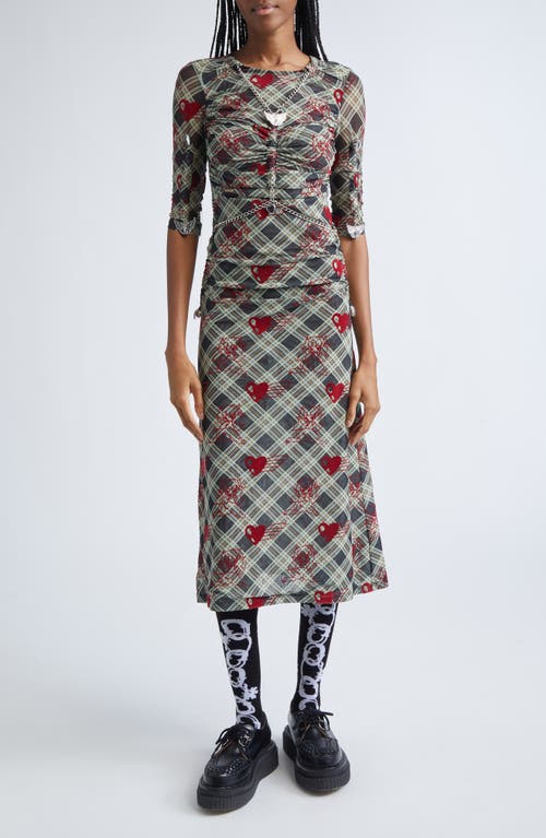 Chopova Lowena Sonicscape Bunny Plaid Flocked Mesh Dress In Multi