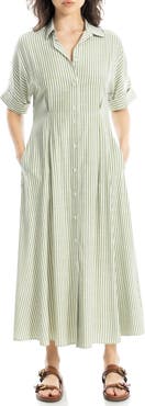 MAX STUDIO Stripe Short Sleeve Maxi Shirtdress