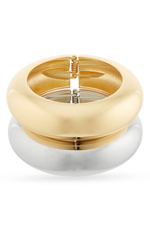 Mixed Metal Set of Two Hinged Bangle Bracelets