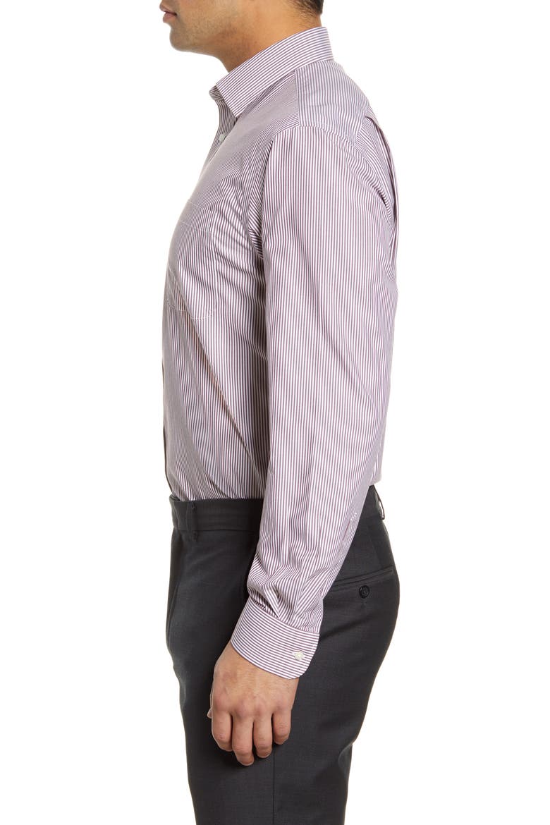 Smartcare Traditional Fit Stripe Dress Shirt, Alternate, color, BURGUNDY LONDON