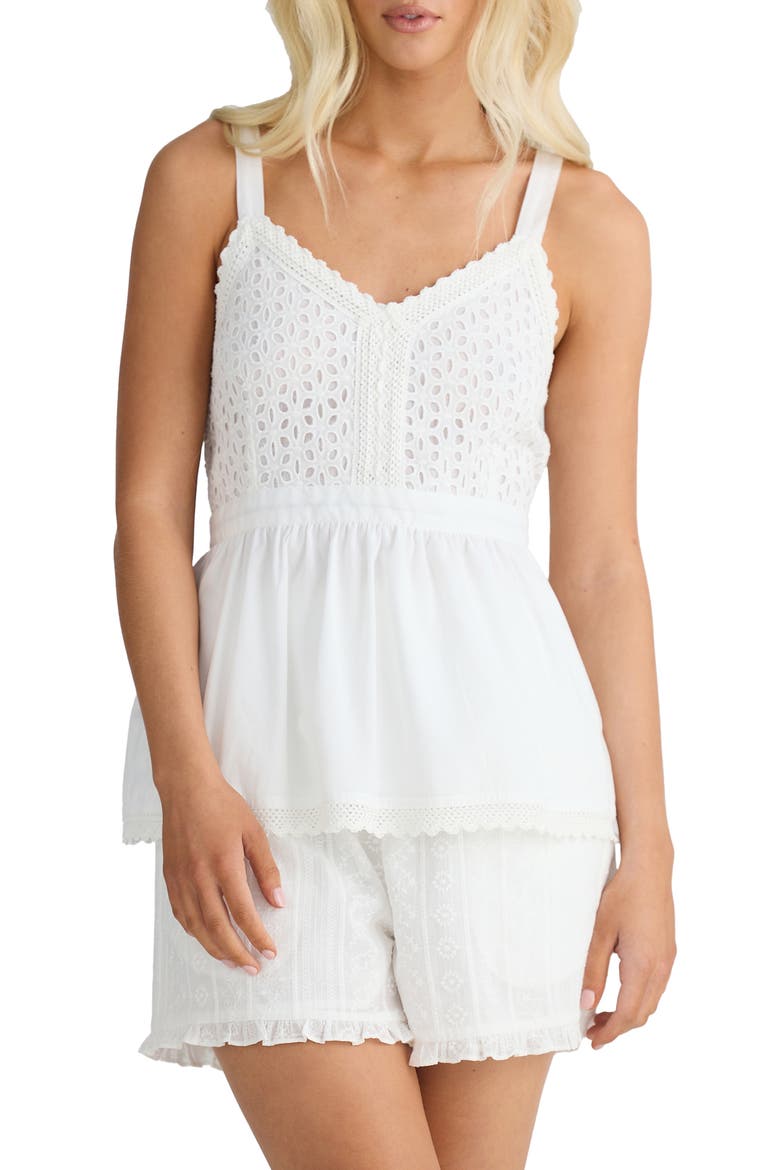 Tallulah Eyelet Peplum Cotton Tank, Main, color, WHITE