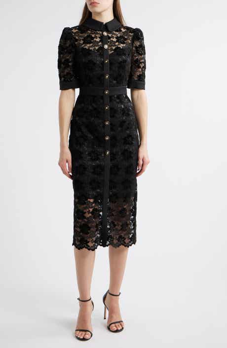 Tahari ASL Metallic Lace Midi Shirtdress