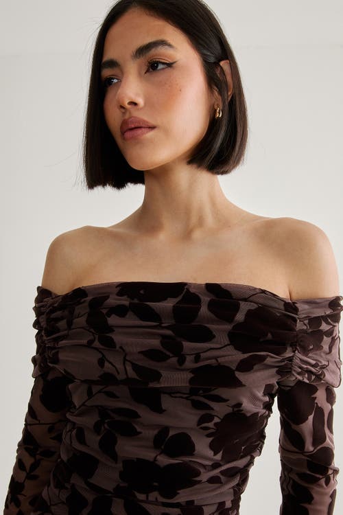 Nasty Gal Floral Devore Ruched Mini Dress In Brown