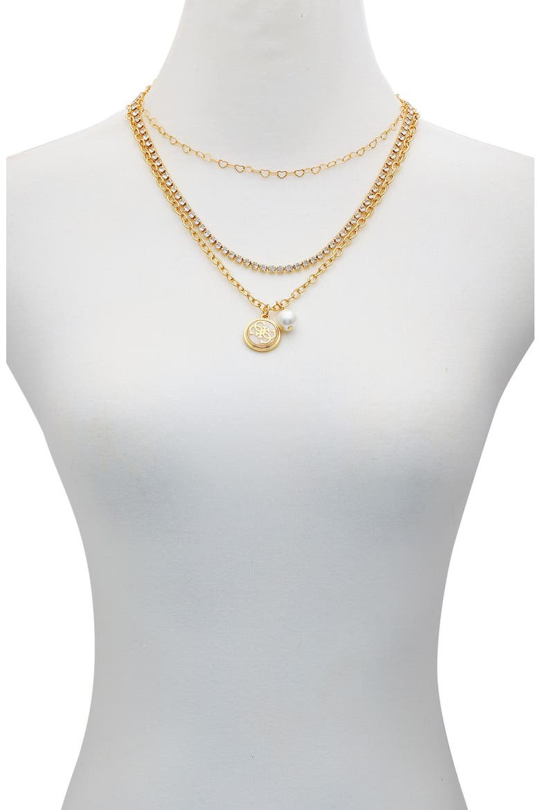 Enamel Logo Layered Chain Necklace, Alternate, color, GOLD TONE