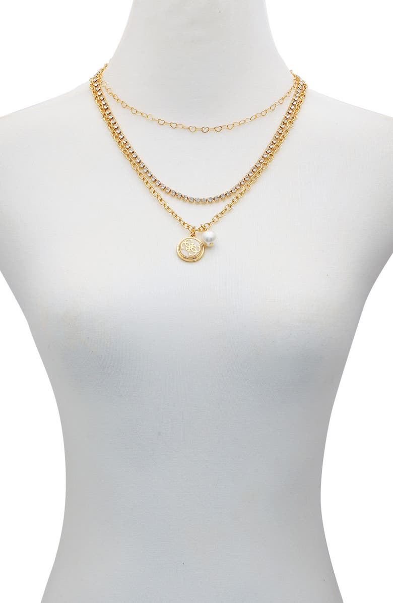 GUESS Enamel Logo Layered Chain Necklace, Alternate, color, Gold Tone