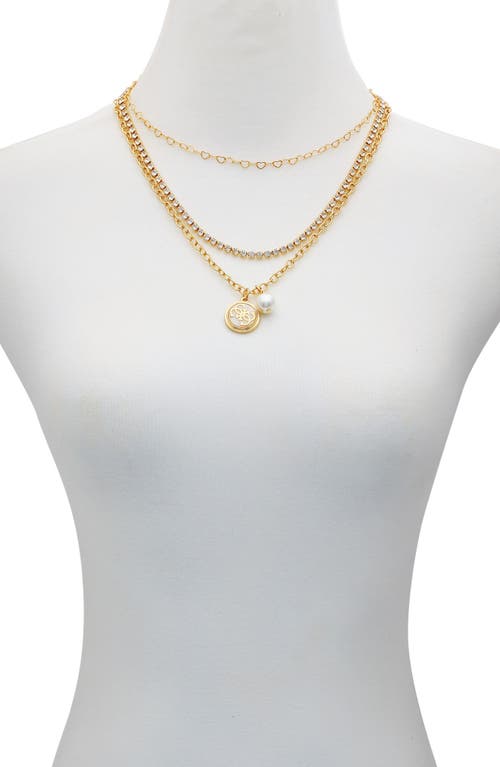 Guess Enamel Logo Layered Chain Necklace In Gold