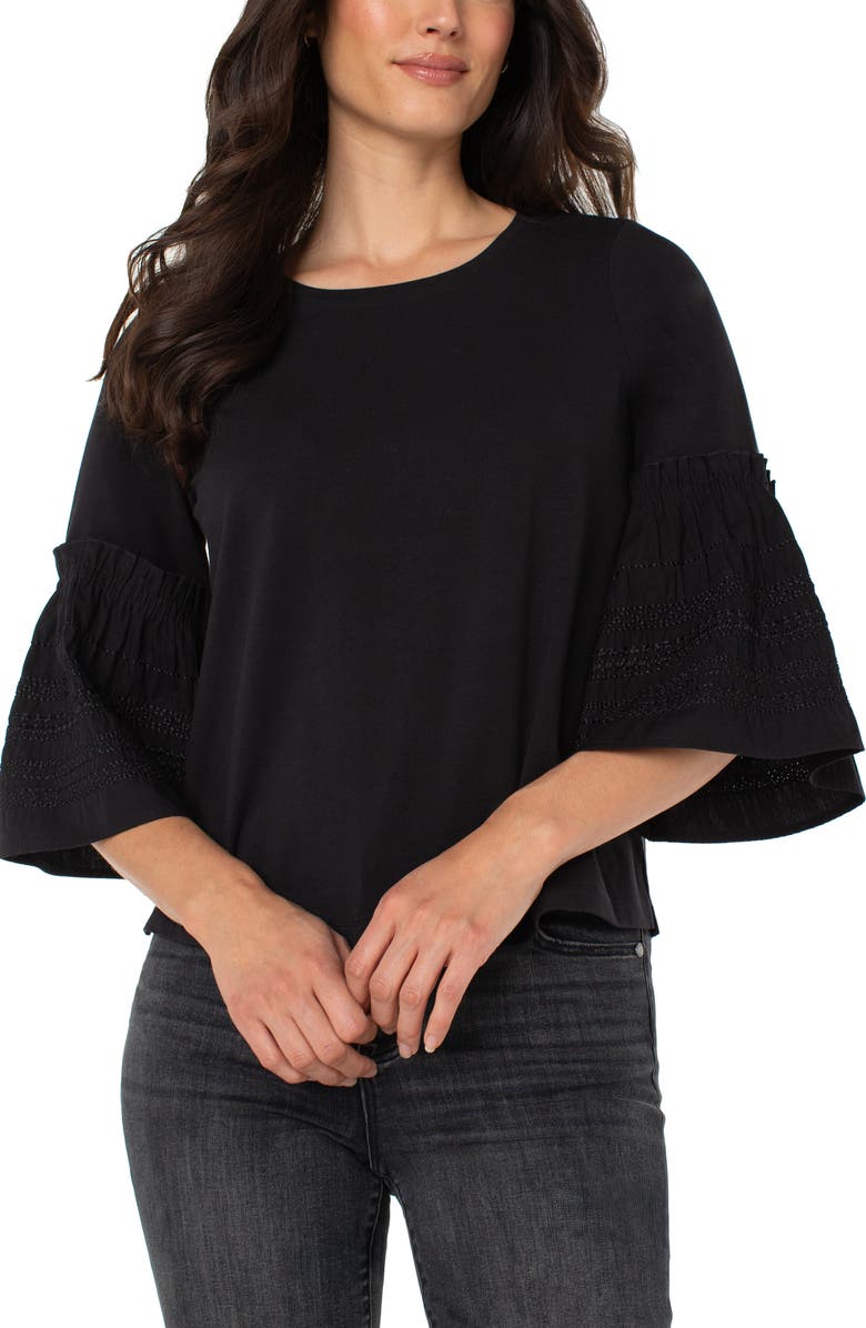 Liverpool Los Angeles Embroidered Flare Sleeve Top, Main, color, 