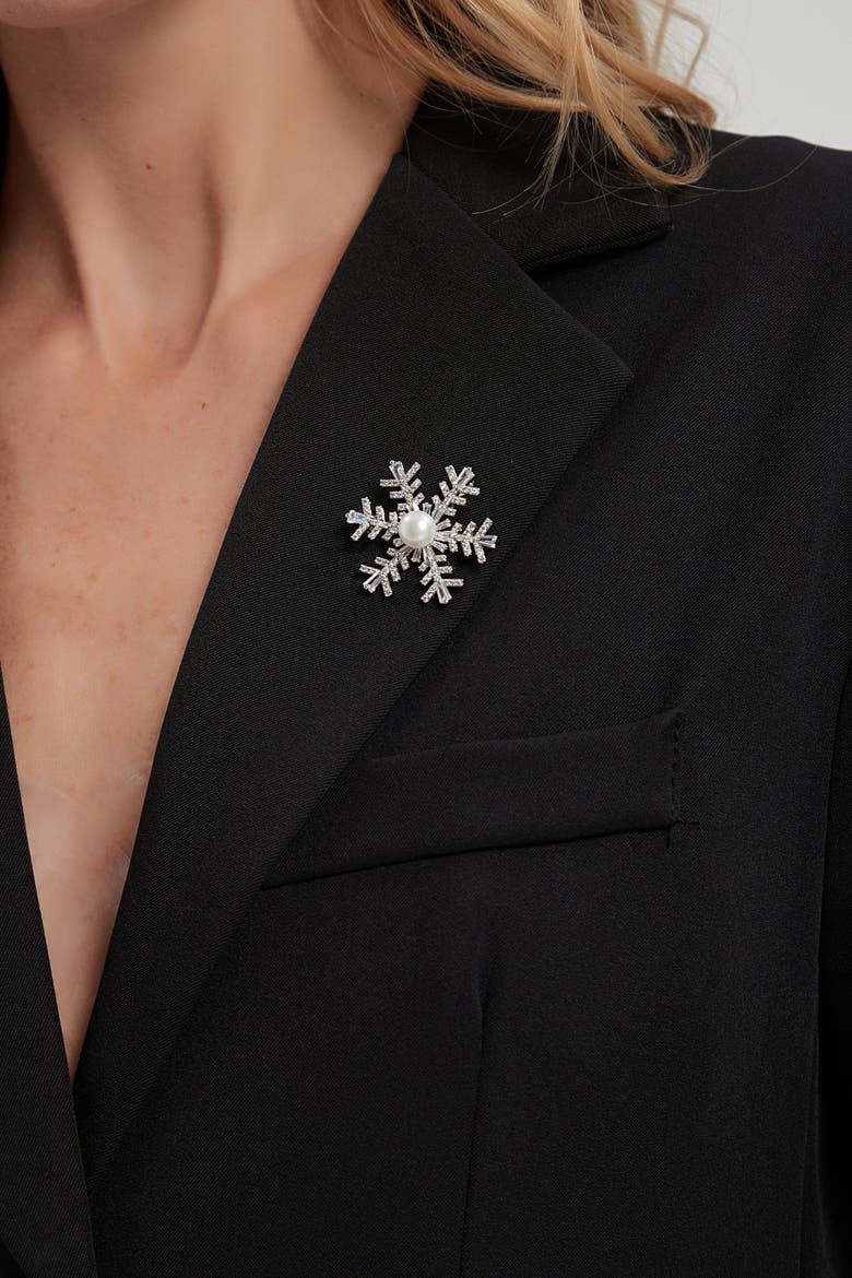 Pavé and Freshwater Pearl Snowflake Multi Way Brooch Pendant, Alternate, color, Silver