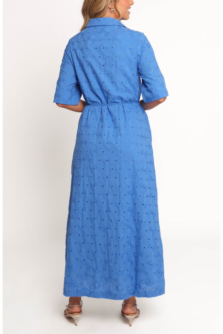 Cooper Embroidered Tie Waist Maxi Shirtdress, Alternate, color, COBALT