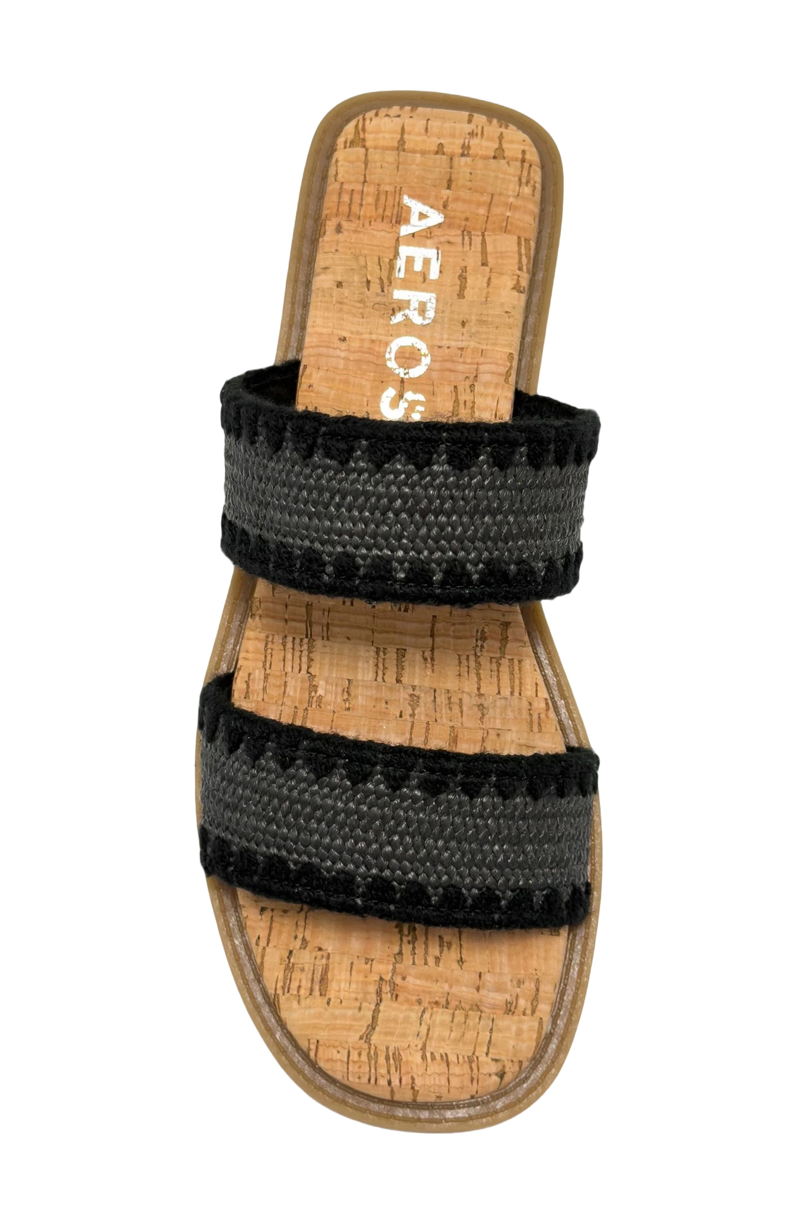 Aerosoles Centro Two-Strap Sandal, Alternate, color, Black Raffia Elastic