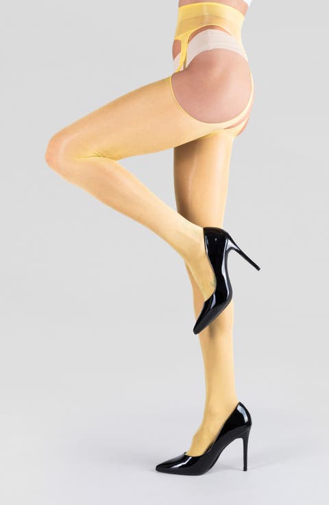 Lustrous Silky Shiny Sheer Suspender Crotchless Tights