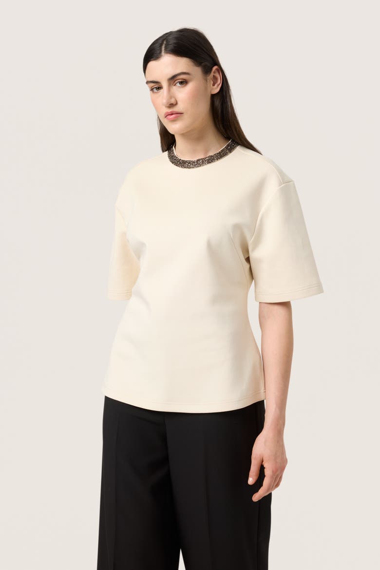 SLMagana Glitter Short Sleeves Blouse, Main, color, Whitecap Gray