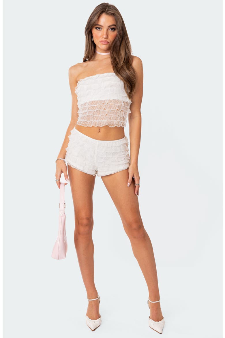 Julianna Ruffle Swiss Dot Shorts, Alternate, color, WHITE