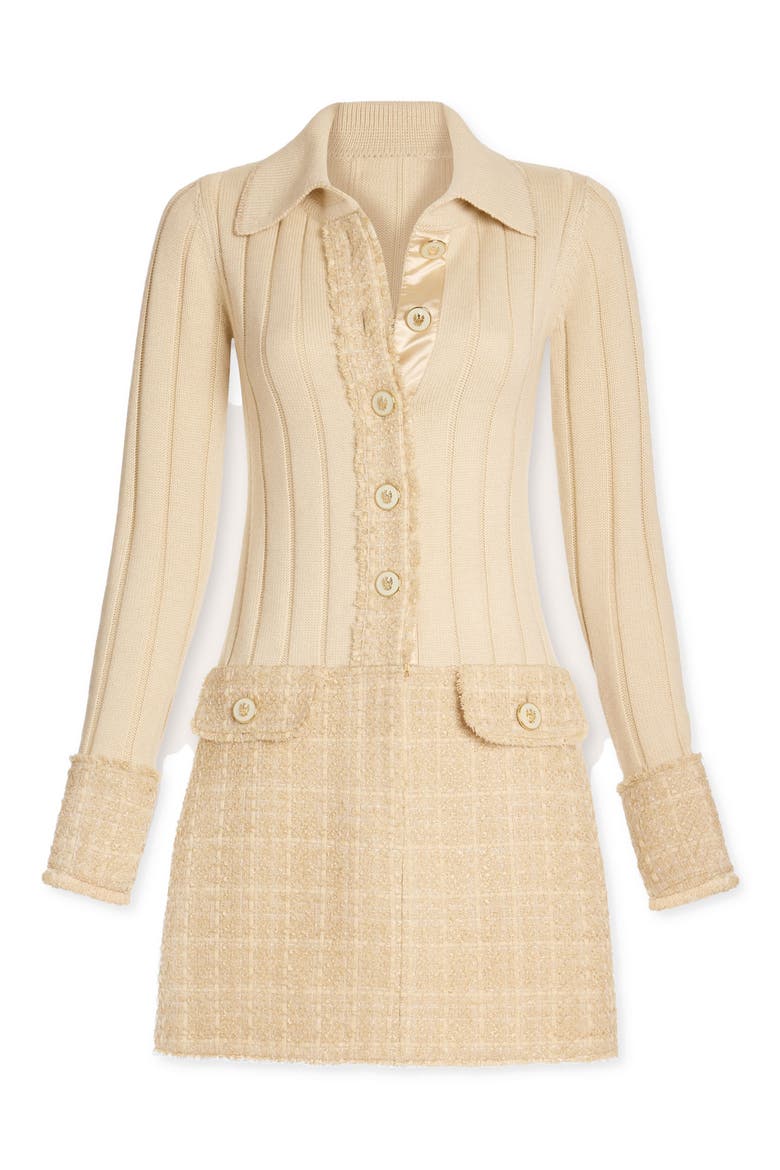 Ellen Lurex Tweed Long Sleeve Minidress, Alternate, color, BONE