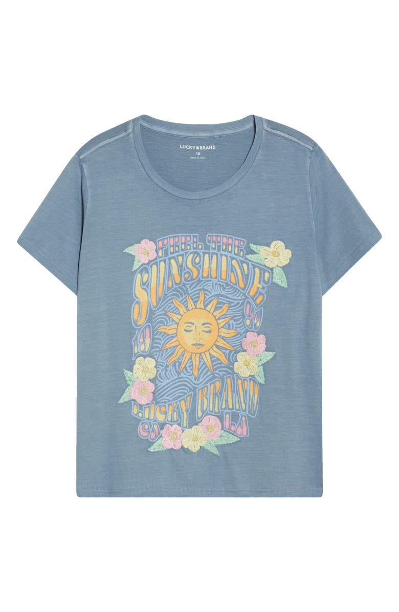 Lucky Brand Feel the Sunshine Embroidered Graphic T-Shirt, Alternate, color, Faded Denim
