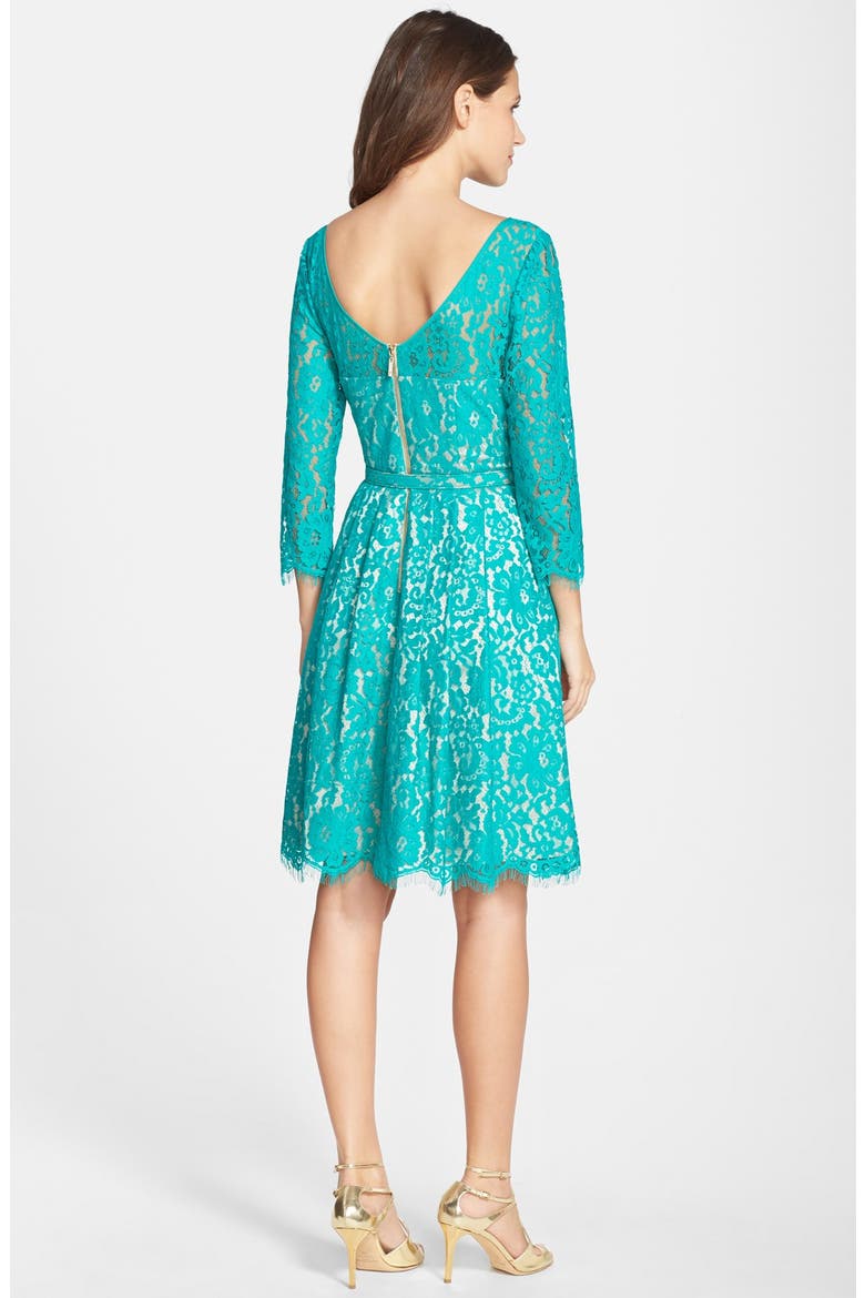 Belted Lace Fit & Flare Dress, Alternate, color, GREEN