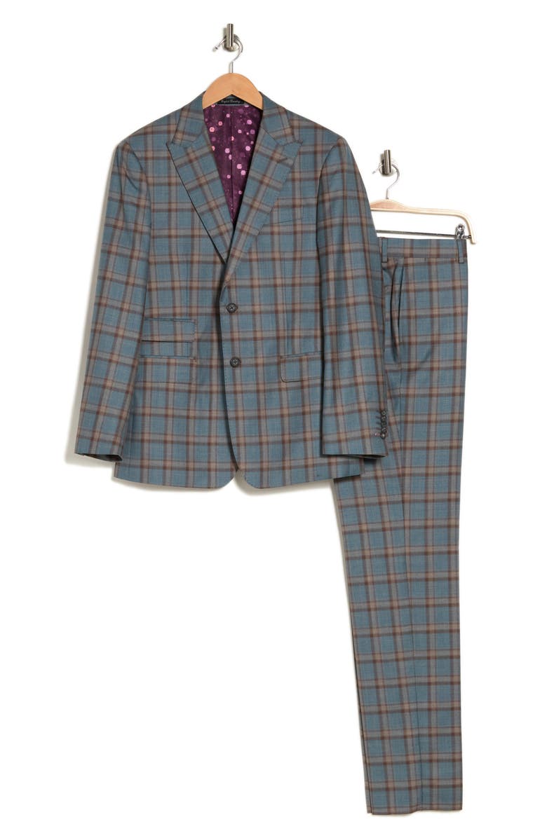 English Laundry Plaid Two Button Peak Lapel Wool Blend Trim Fit Suit, Alternate, color, 