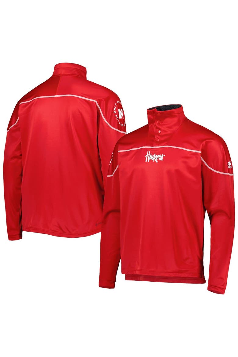 Men's adidas Scarlet Nebraska Huskers AEROREADY Knit Quarter-Snap Jacket, Main, color, Scarlet