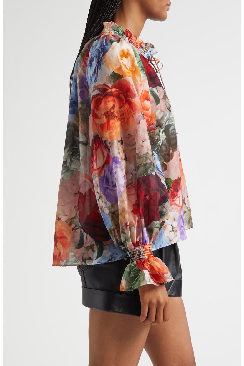 Norah Ruffle Cotton & Silk Peasant Top, Alternate, color, STORM FLORAL