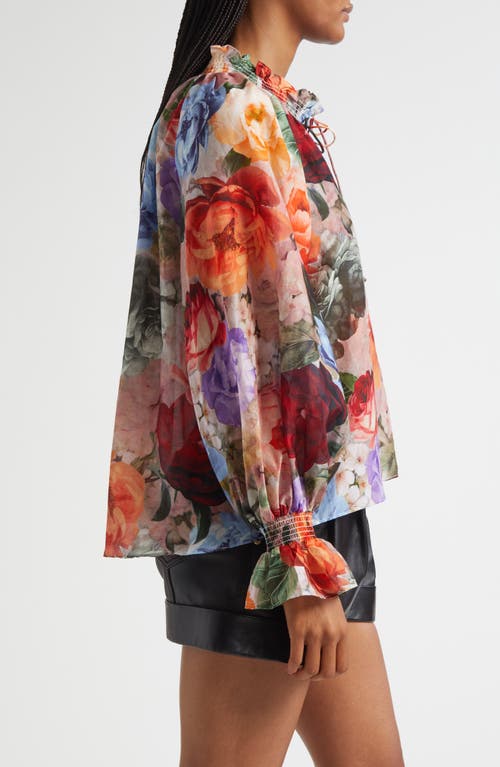 Alice And Olivia Norah Peasant Blouse Storm Floral Sm In Brown