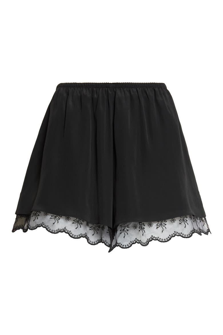 Lace Trim Crêpe de Chine Negligee Shorts, Main, color, BLACK