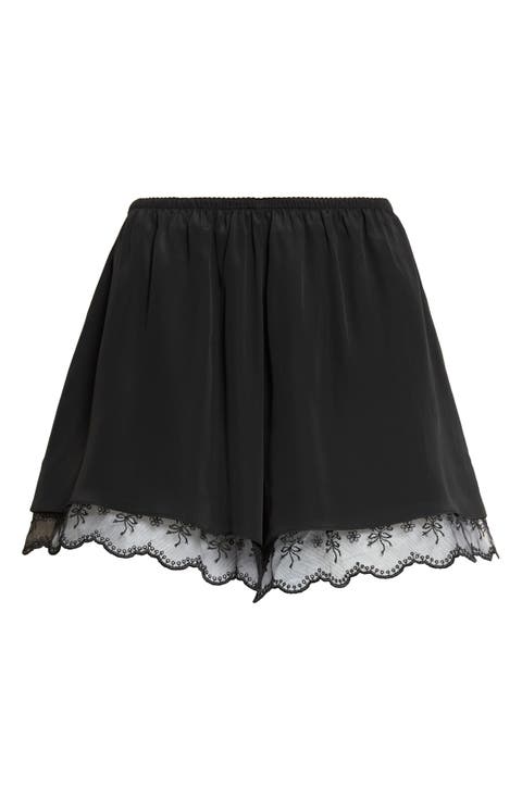 Lace Trim Crêpe de Chine Negligee Shorts