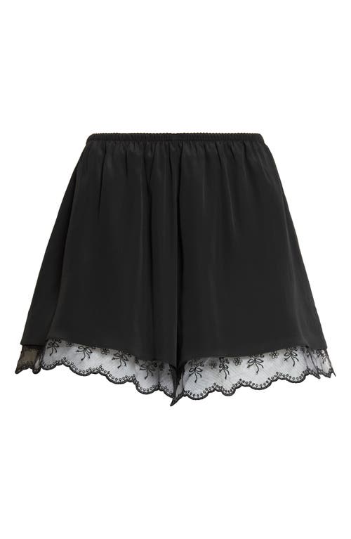 Simone Rocha Lace Trim Crêpe de Chine Negligee Shorts in Black at Nordstrom, Size 12