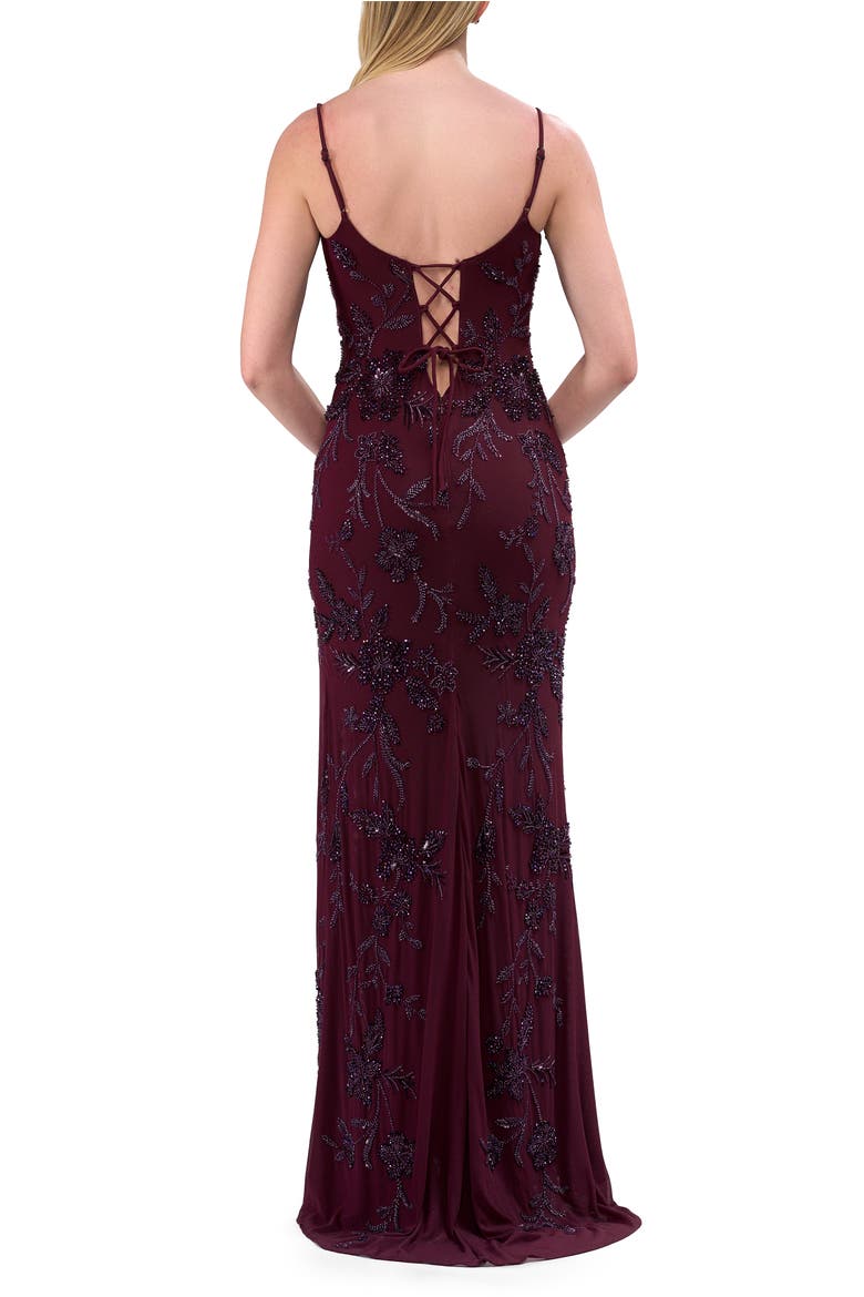 Beautiful Beaded Evening Gown with V Neckline and Open Back, Alternate, color, Dark Berry