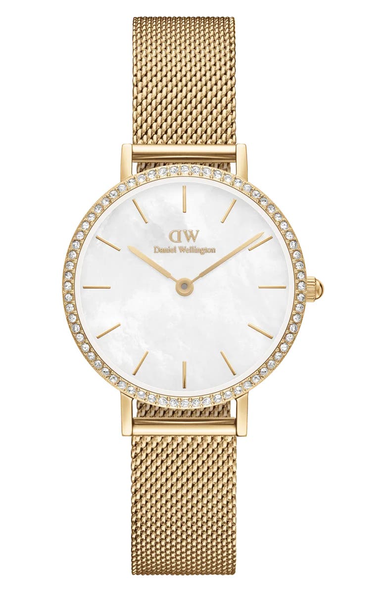 Daniel Wellington Petite Lumine Mesh Strap Watch, 28mm, Main, color, Gold